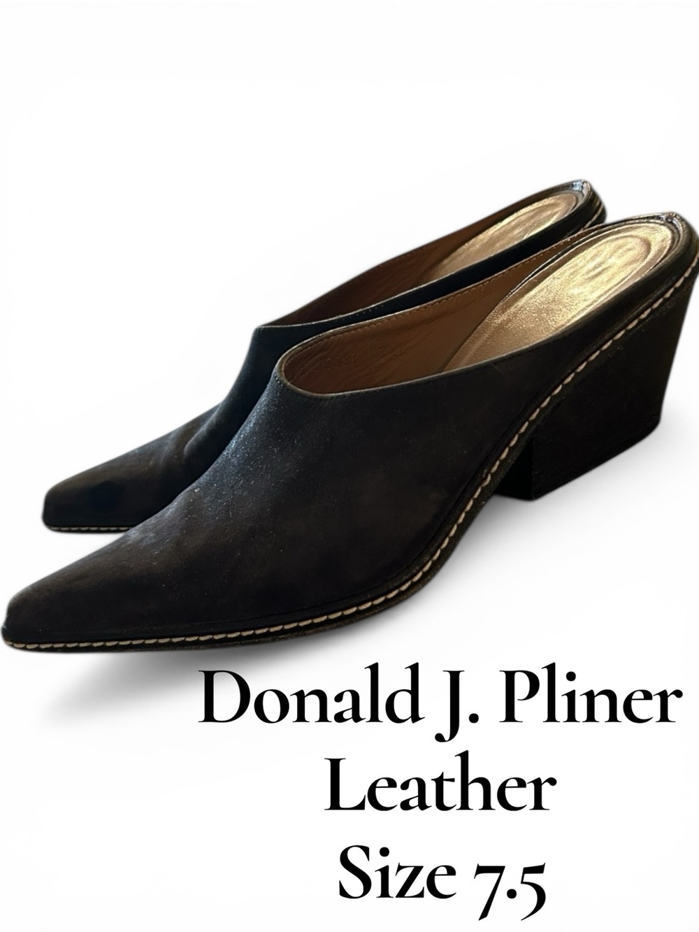 Donald J. Pliner Black Pointed-Toe Leather Mule Wedges
